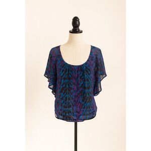 Express Abstract Sheer Overlay Blouse – Size XS – Purple Blue Green Flowy Top